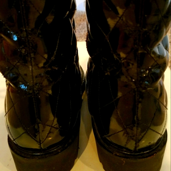 Nouchka Black Patent leather quilted Combat Boots. - Picture 6 of 10